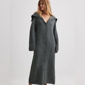 NA-KD Grey Big Lapel Maxi Cardigan Dress